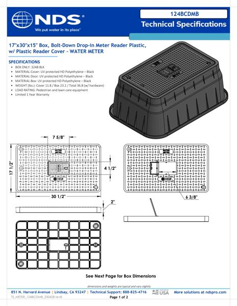 NDS 17 in. X 30 in. Rectangular Meter Box and Drop-in Cover, 15 in. Height, Black Box, Black Water Meter Cover with Plastic Reader, Includes Bolt Tech Spec