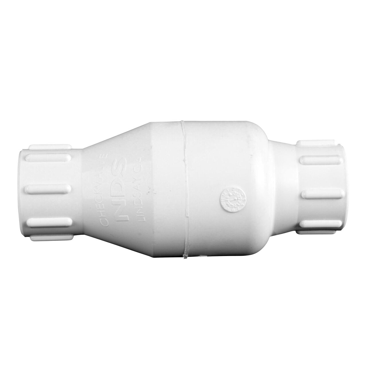 Side to side view of the NDS 1/2 in. White PVC Spring Check Valve (NDS 1001-05, 1002-05)