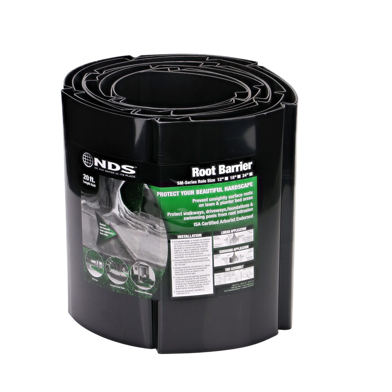 The 12 in. deep NDS Root Barrier Roll (NDS SM-1220) comes rolled with packaging label to hold it together