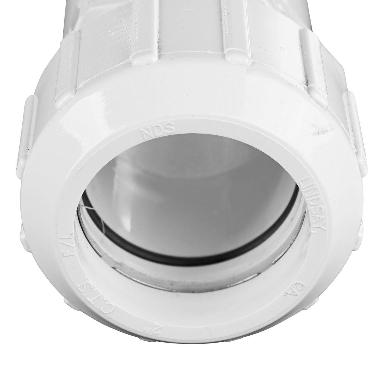 Closeup of the steel gripper teeth inside the compression end of the NDS 2 in. CTS FPT X IPS Spigot Flo-Lock™ Gripper Adapter (NDS 935-20)