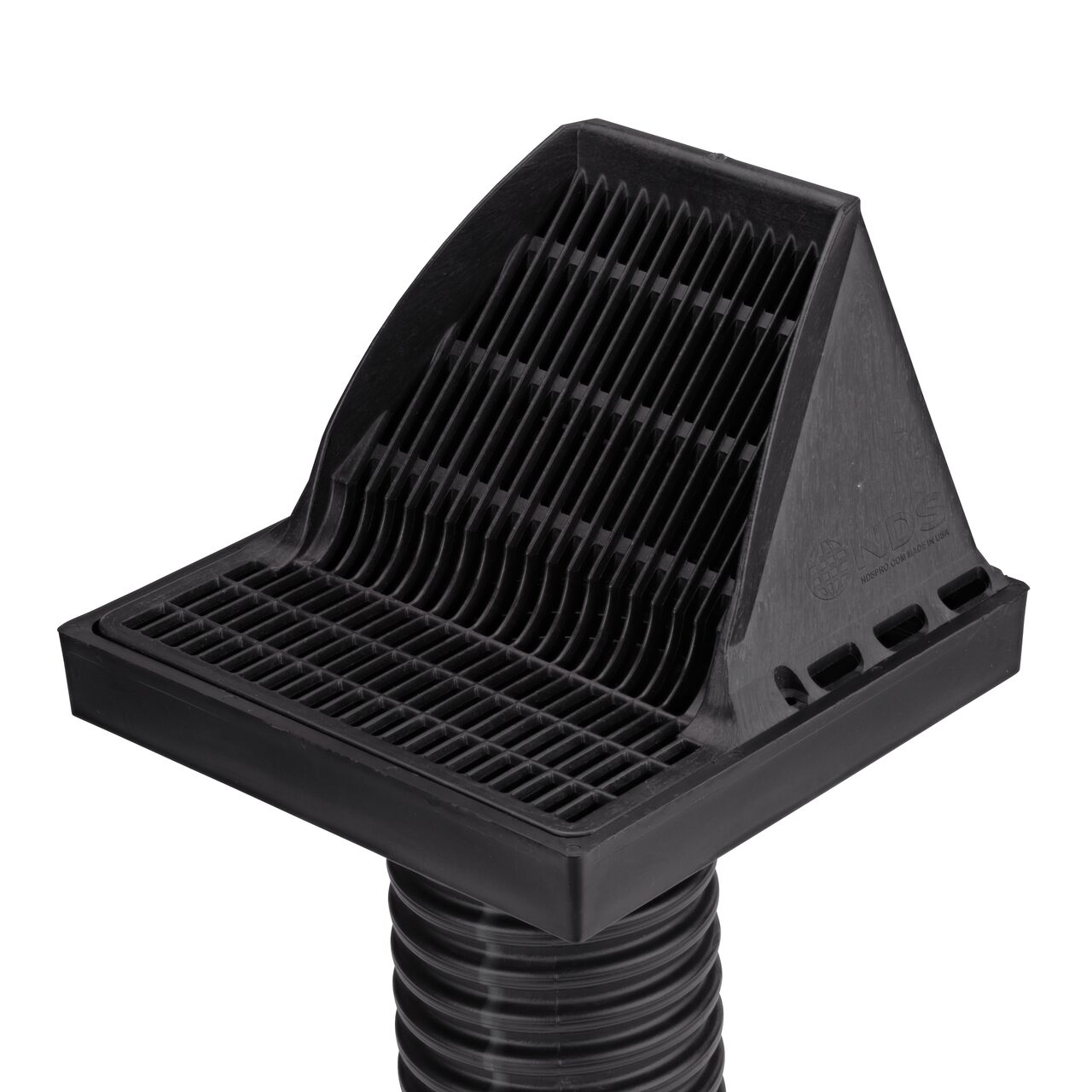 Use the outlet adapter on the 9 in. Square Downspout Defender™ Kit (NDS 900DSGKIT) to install on 4 in. single wall corrugated pipe