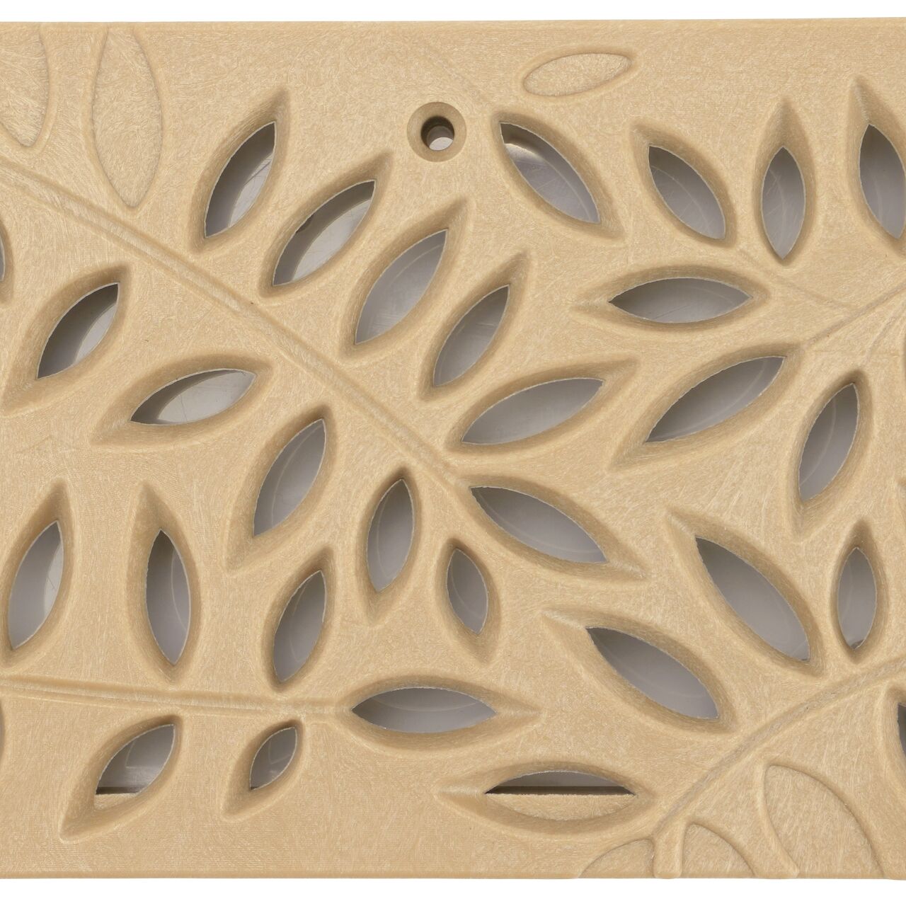 Top down view of the NDS Spee-D® Channel Drain Grate, Decorative Botanical Design in Sand Plastic (NDS 252S)