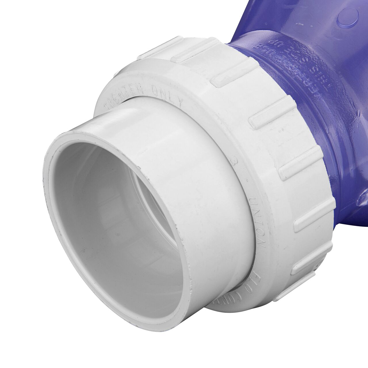 Closeup of the one end of the NDS Clear 3 in. IPS U X U PVC True Union Swing Check Valve (NDS 1720C30)