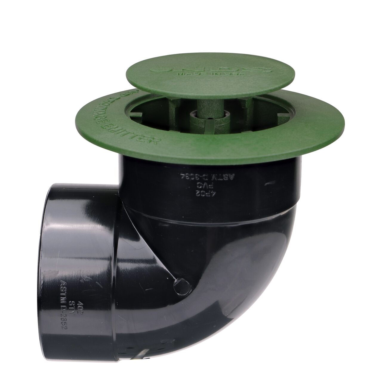 The 4 in. Pop-Up Drainage Emitter with Elbow (NDS 421) spring-loaded cap pops up as high as 1 in.