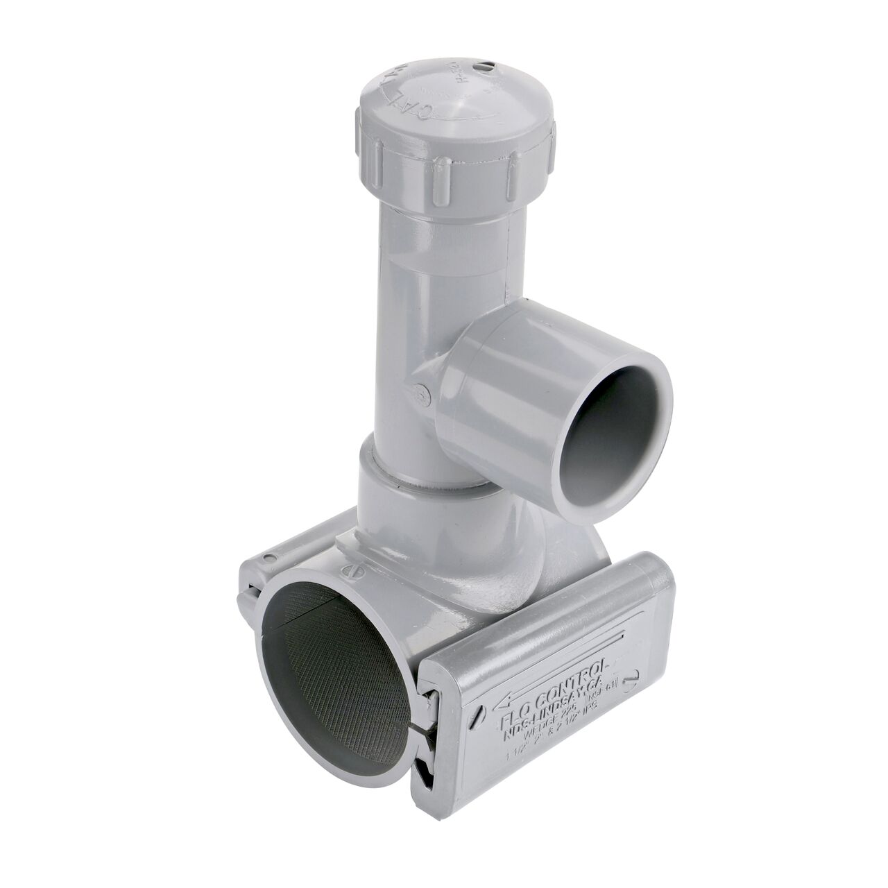 The 2-1/2 in. NDS Flo-Tap™ Rigid PVC Saddle with 1-1/2 in. socket or 2 in. spigot connection on top (NDS 3225) has a patented wedge design to add a branch connection to existing pipe without any bolts