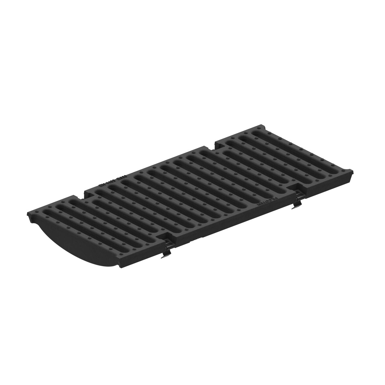 The class E load ductile iron bar design BG-FILCOTEN® 200 Trench Drain Grate (NDS 17020105) fits the 8 in. NDS BG-FILCOTEN® pro V 200 Trench Drain