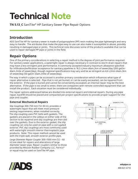 TN 5.13_C SaniTite® HP Sanitary Sewer Pipe Repair Options