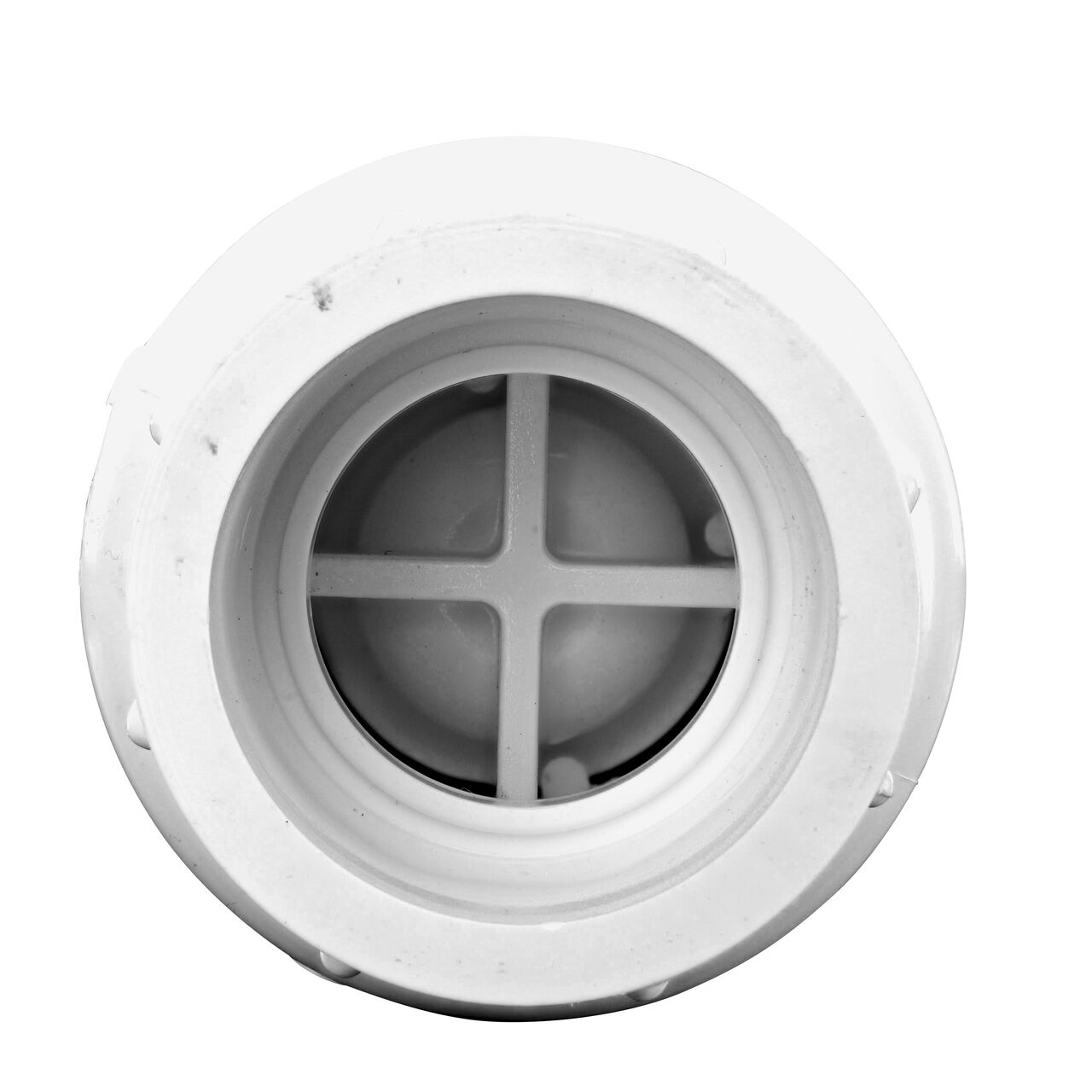 Down the Mouth view of the NDS White 1 in. slip end by slip end PVC Spring Check Valve (NDS 1011-10, NDS 1012-10)