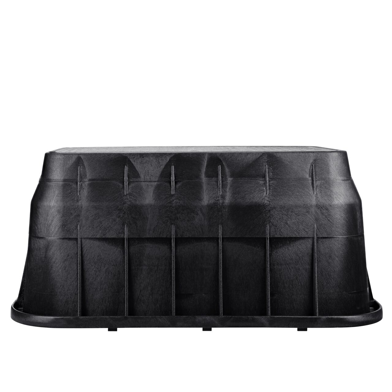 Side view of the longer length side of the NDS 17 in. X 30 in. Rectangular Pro-Spec® Series Valve Box & Water Cover (NDS 326BCDBW) which is engineered for superior strength with structural reinforcing ribs