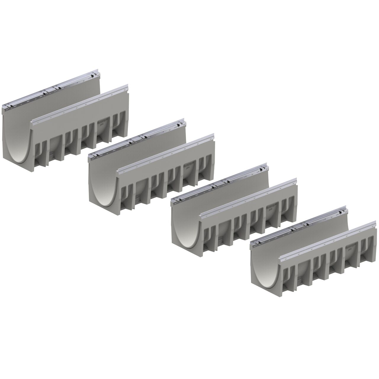 The 12 in. wide BG-FILCOTEN® by NDS® pro V 300 Trench Channel Drain with Galvanized Steel Rails comes in multiple channel depths in both constant depth and sloped channel sections (NDS 10630200)