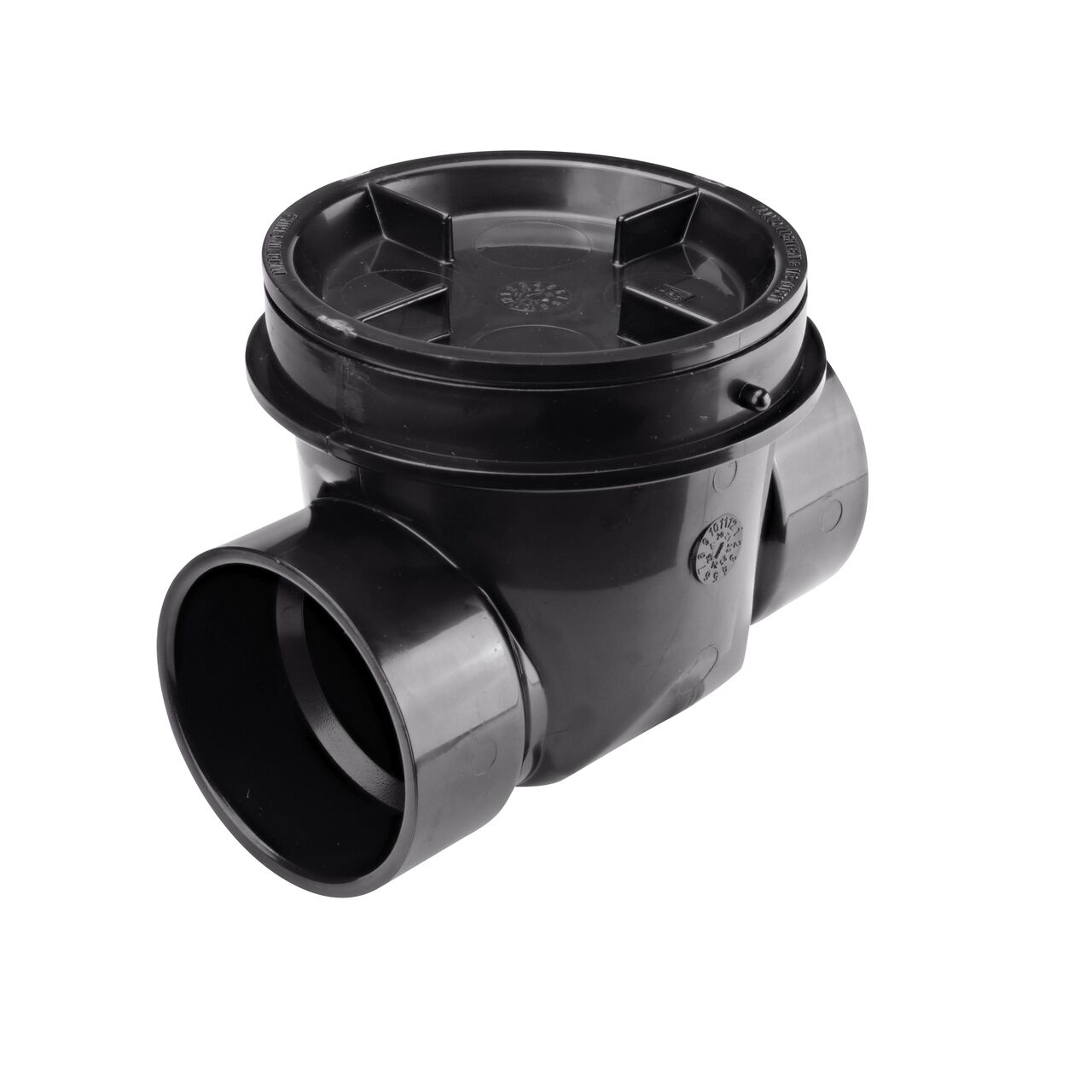 The outlet end on the NDS Black 3 in. ABS Backwater Valve (NDS 375)