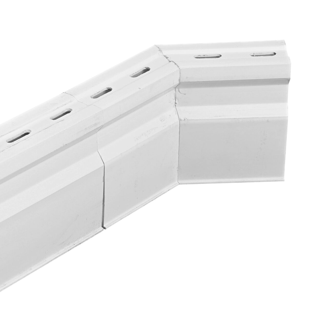 Installed White Micro Channel Drain 45 degree elbow and inegrated grate (NDS 8301) with coupler and matching channel drain