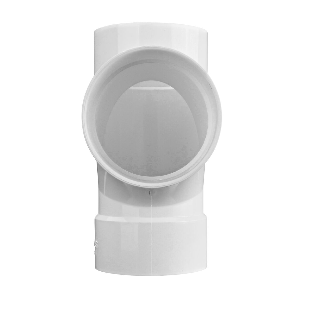 Front view of the middle tee connection point on the NDS 3 inch PVC sanitary tee (NDS 3P09)