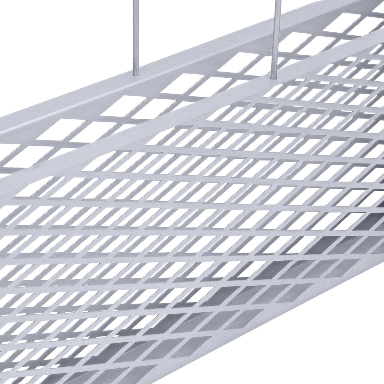 Side view of the diamond pattern side of the Dura Slope Trash Bucket (NDS DS-240) which drains water and prevents trash from getting into the drain