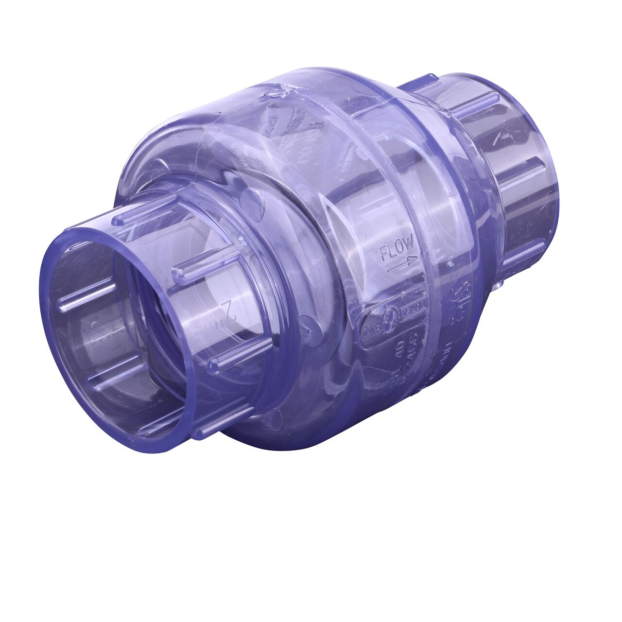 Alternate direction of the NDS Clear 2 in. slip end by slip end PVC Swing Check Valve (NDS 1520C20). Water is conveyed one-way through the valve when the flap opens.