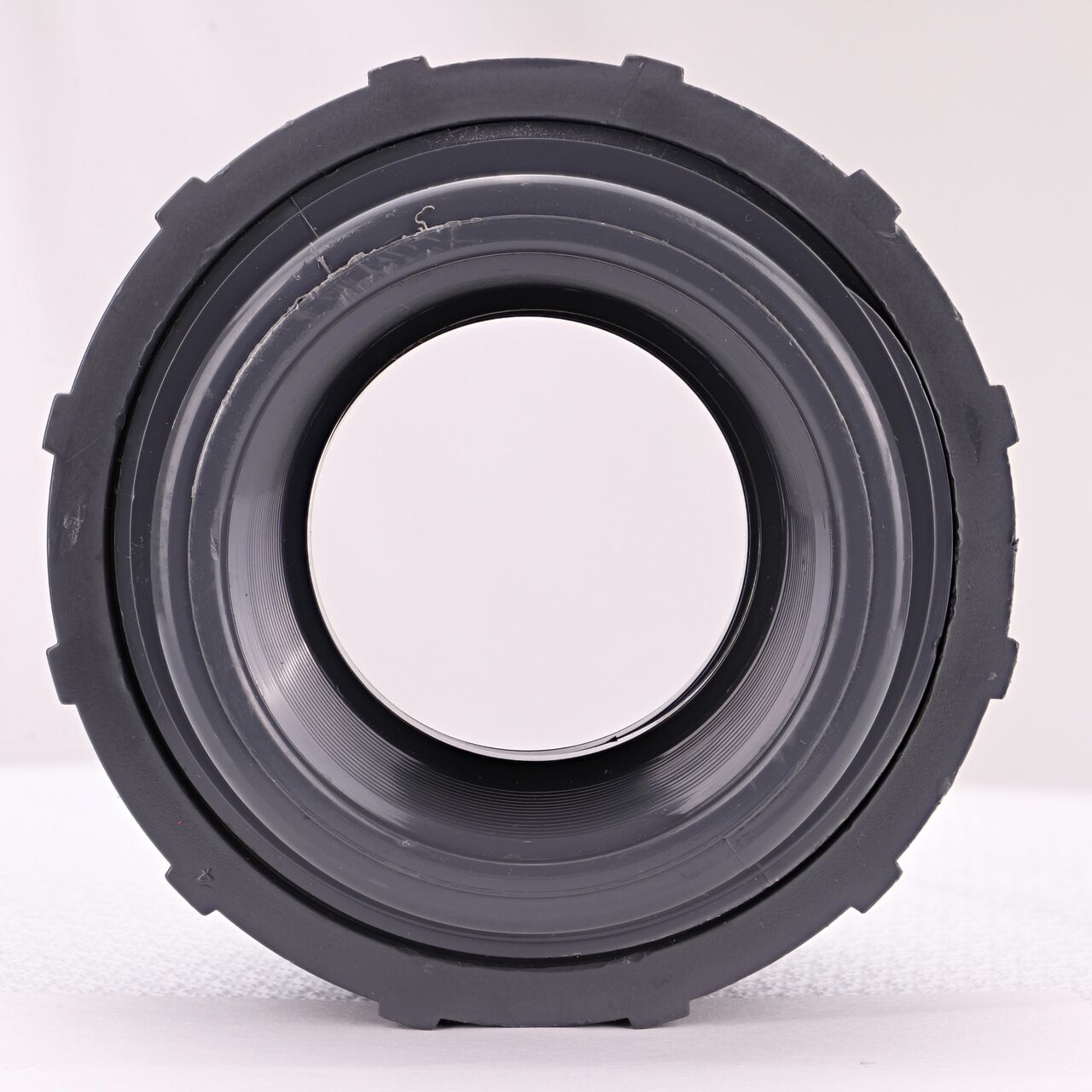 The inside of the PVC Union, 2 in. Sch. 80 S X FPT which allows water to flow through while preventing leaks and made of durable PVC plastic (NDS U-2000-ST)
