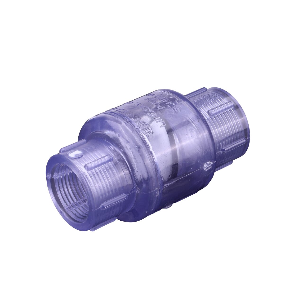 Alternate direction of the NDS Clear 3/4 in. female end by female end PVC Swing Check Valve (NDS 1520C07F). Water is conveyed one-way through the valve when the flap opens.
