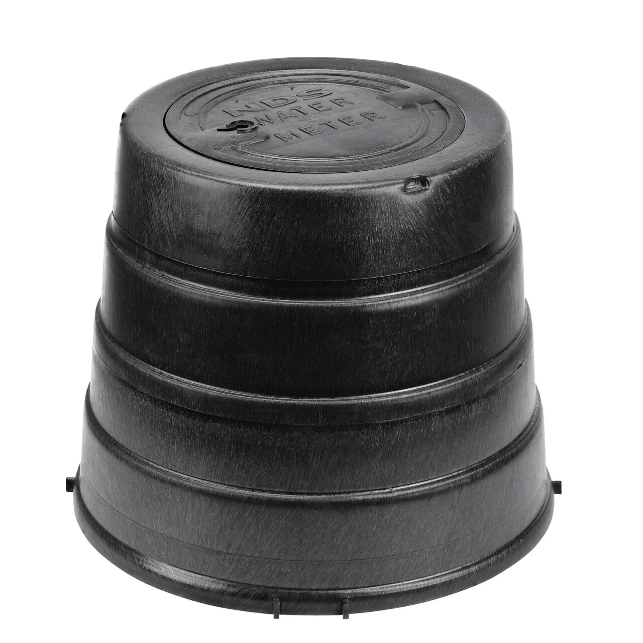 The NDS 16 in. Round Standard Series Meter Pit and Cover is a 18 in. high black box and black cover with water meter markings on the drop-in lid (NDS D2400-18LOCSB) and protects underground irrigation and sprinkler system components and keeps them out of sight