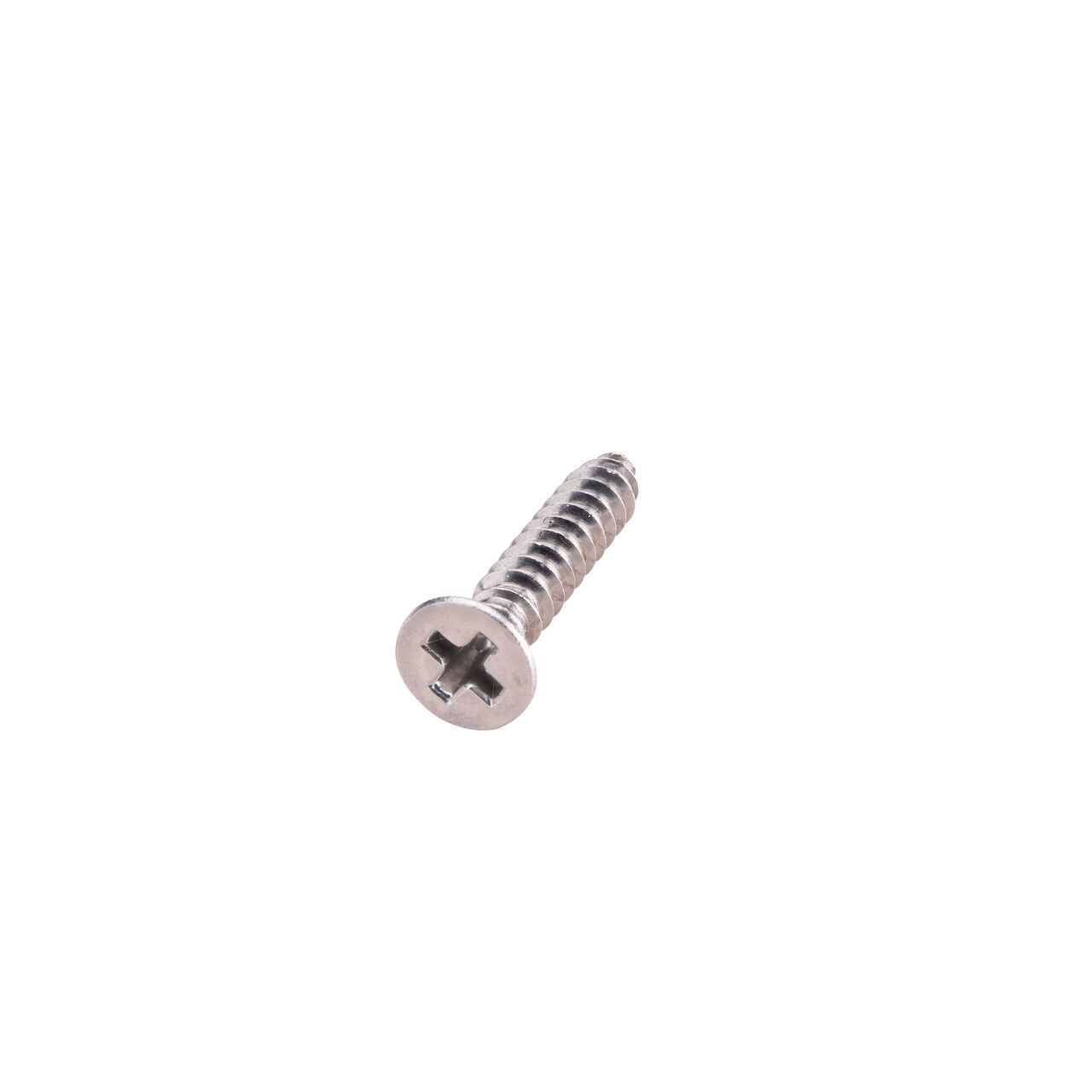Closeup of the head of stainless steel #4 X 5/8 in. Phillips Flat Head Screw (NDS 529)