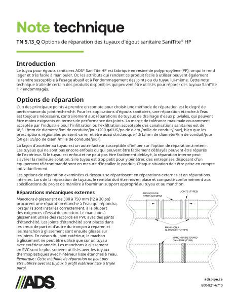 TN 5.13_Q SaniTite® HP Sanitary Sewer Pipe Repair Options