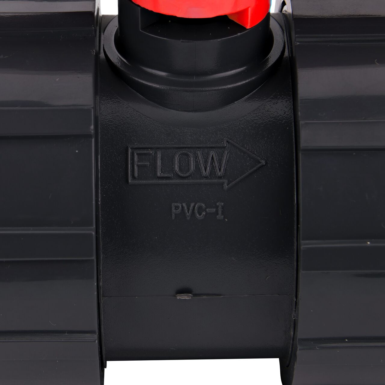 The 1-1/2 in. PVC Slip & Threaded True Union Ball Valve (NDS BTU-1500-E) includes directional markings to show which way the one-way valve conveys water through the pipes