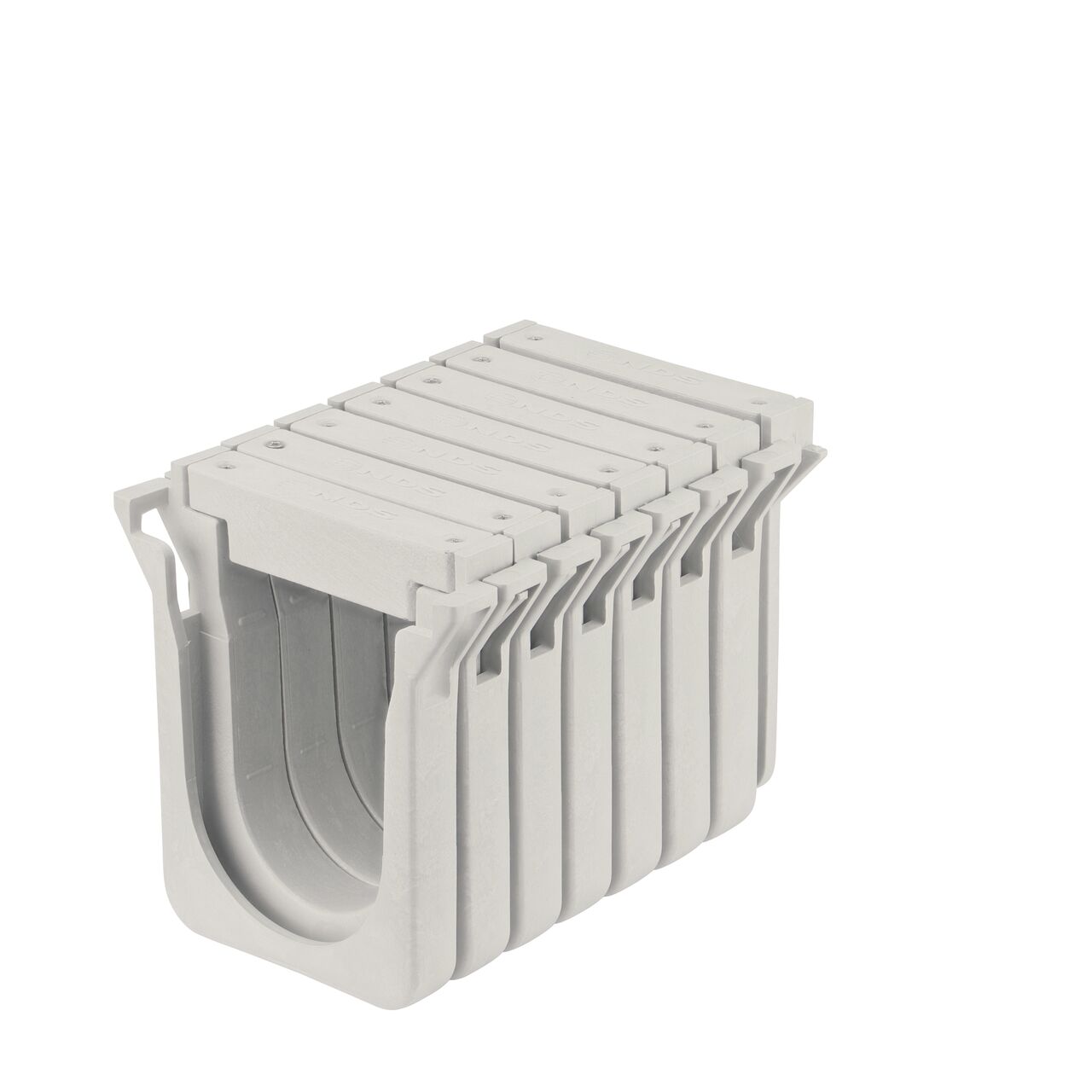 The 6.35 in. deep NDS Dura Slope Channel Drain EZ-Track Radius Couplings connect together with tongue-and-groove ends (NDS DSRC-097)