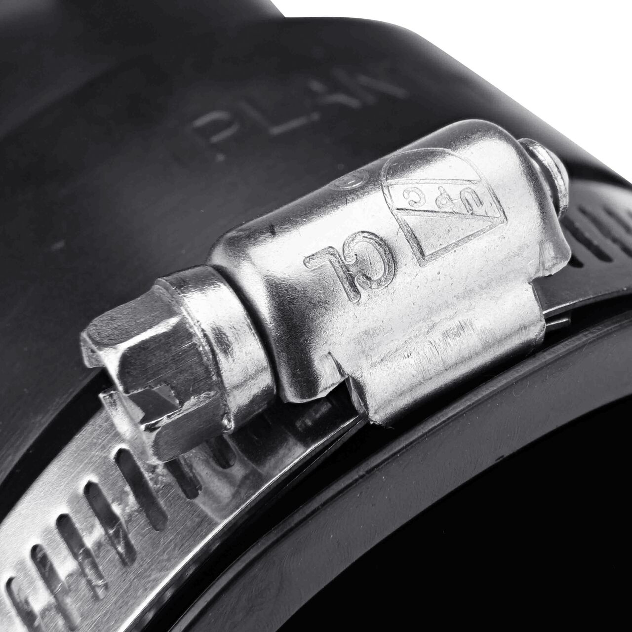 The clamps on the NDS 2 in. X 1-1/2 in. flex coupling for cast iron/sewer and drain or DWV/copper/steel/lead pipes can be tightened with screwdriver, 5/16 in. nut driver or socket to 60 inch-lbs. torque (NDS 56-2150)