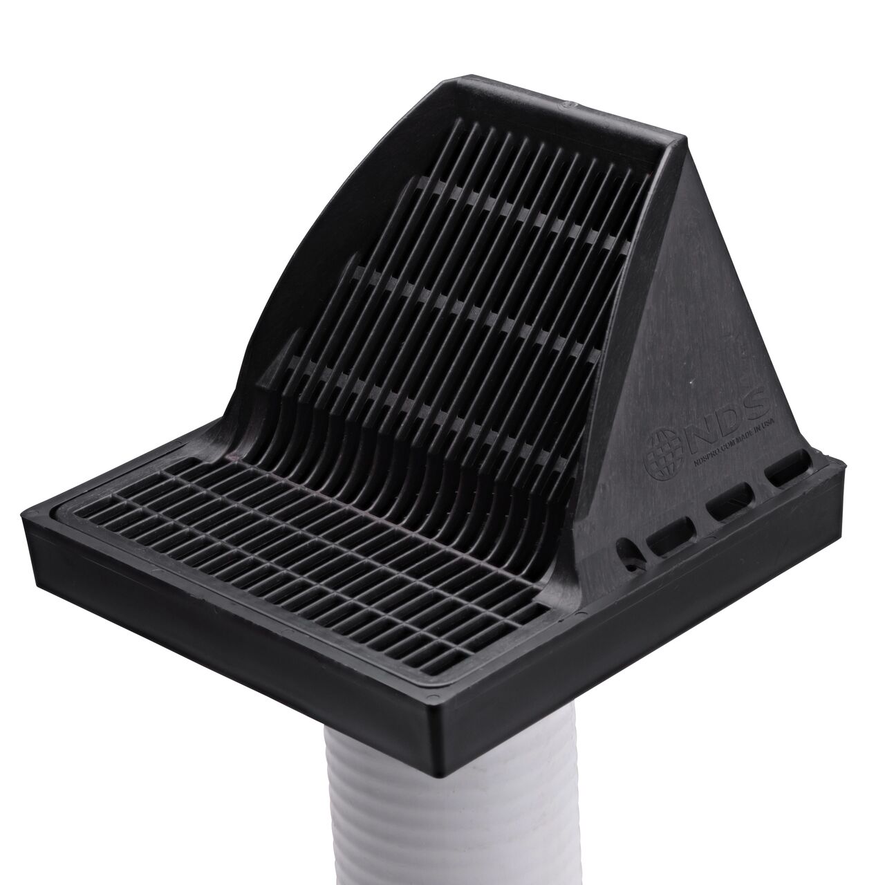 Use the outlet adapter on the 9 in. Square Downspout Defender™ Kit (NDS 900DSGKIT) to install on 4 in. triple wall pipe