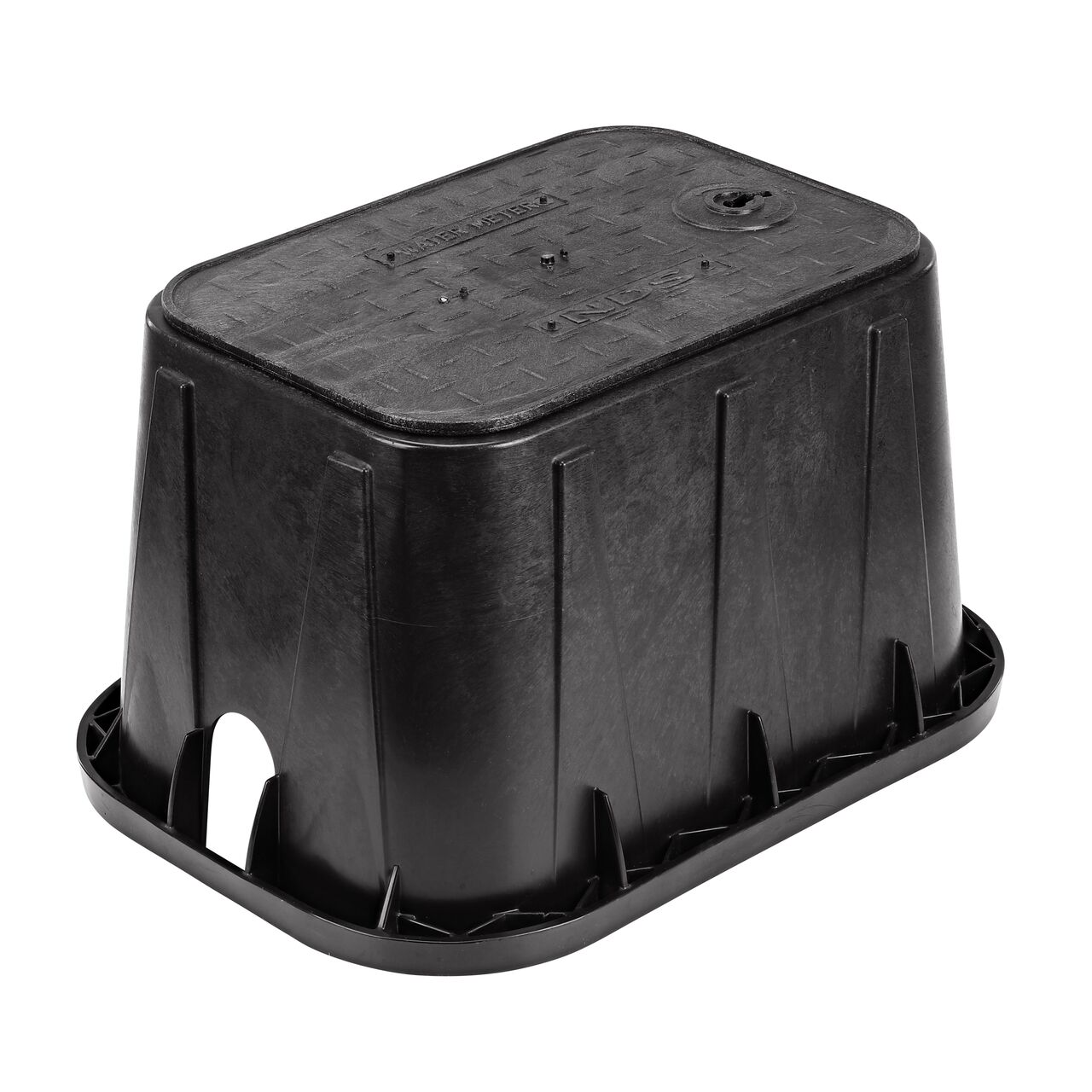 The NDS 14 in. X 19 in. Rectangular Standard Series Meter Box and Cover is a 12 in. high Black Box and Black Cover with Water Meter markings on the Overlapping lid (NDS D1200-OLLOCB) and protects underground irrigation and sprinkler system components and keeps them out of sight