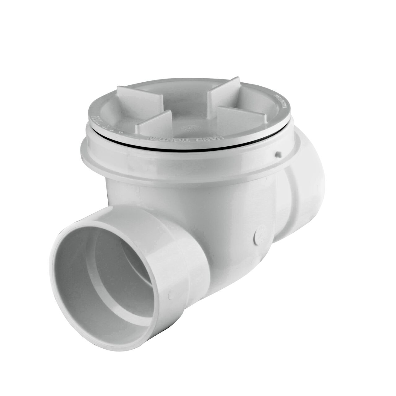 The outlet end on the NDS White 4 in. PVC Backwater Valve (NDS 475P)