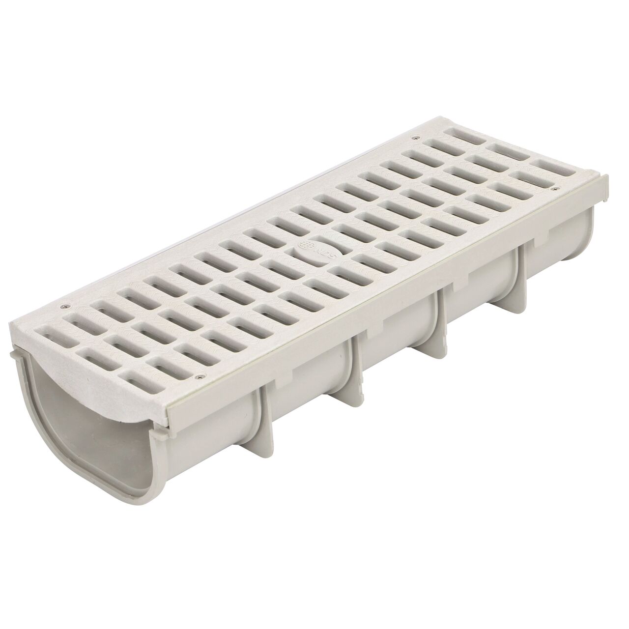 One 8 in. Pro Series Channel Drain Grate made of Light Gray Plastic (NDS 837) fits on one 8 in. Pro Series Channel Drain, Shallow Profile (NDS 830)