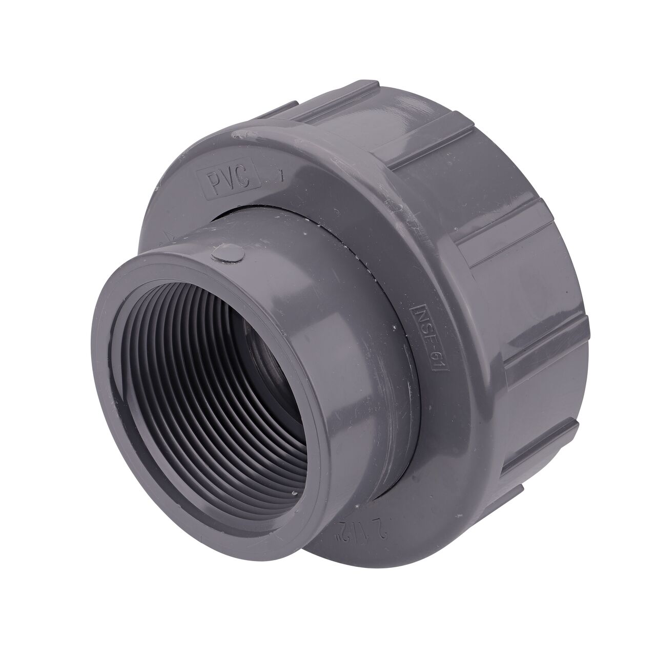 The NDS 2-1/2 in. PVC Union is an easy-fit coupling has two FPT ends that threads onto 2-1/2 in. Sch. 80 pipe ends for pool and spa, irrigation, and plumbing installations (NDS U-2500-T)