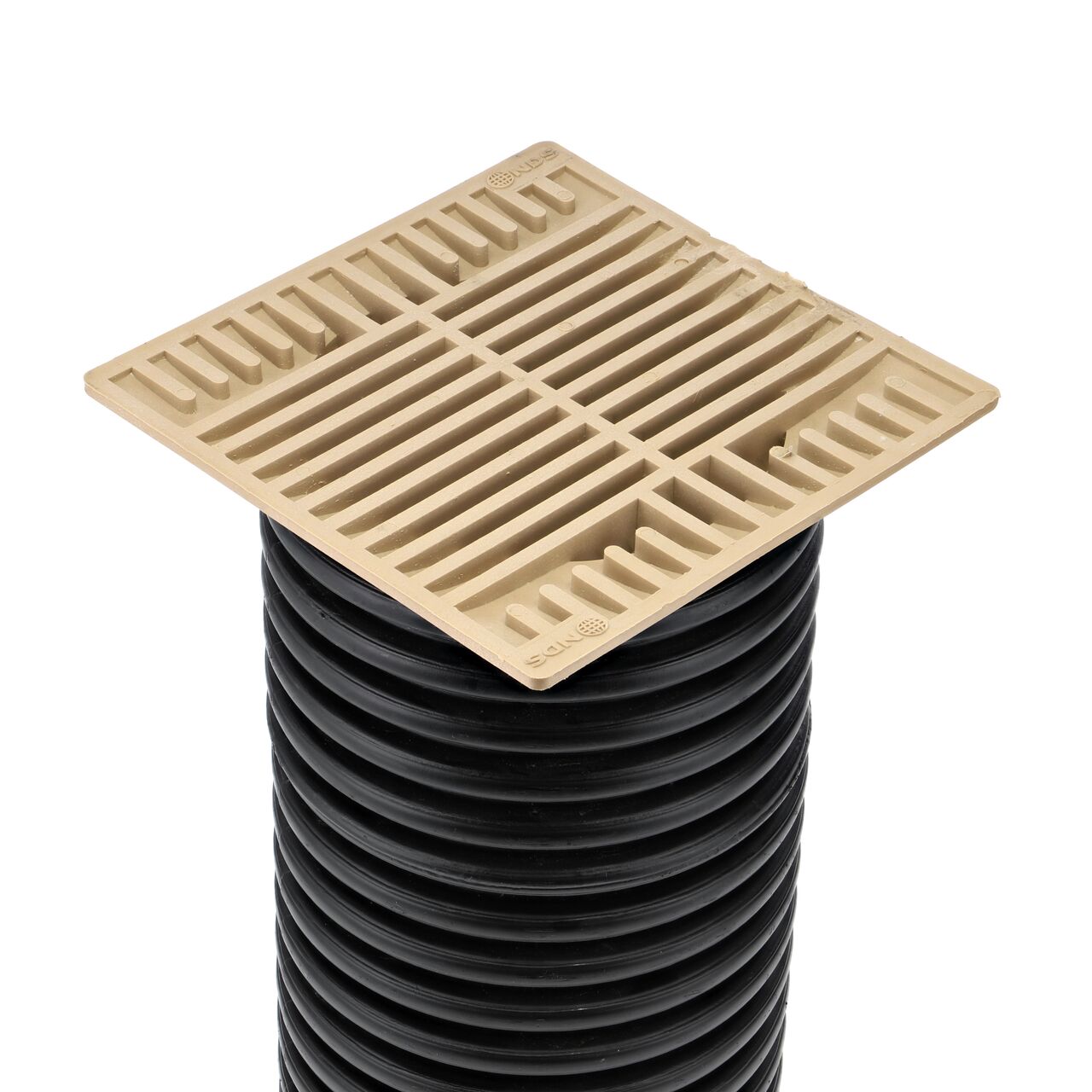 NDS 8 in. Sand Square Grate installed on 6 in. single-wall corrugated pipe (NDS 883S)