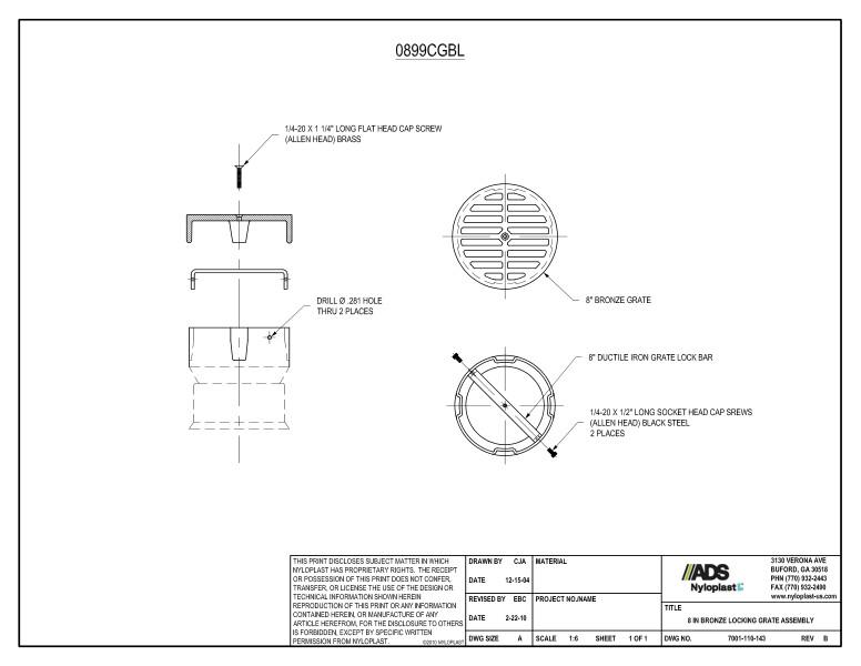 8" Bronze Locking Grate Assembly Nyloplast Detail