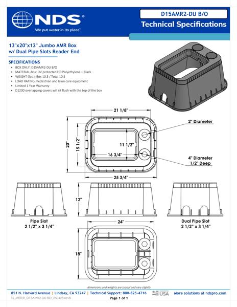 NDS 13 in. X 20 in. Rectangular Meter Box with Dual Pipe Slots on Reader End, 12 in. Height, Black Tech Spec