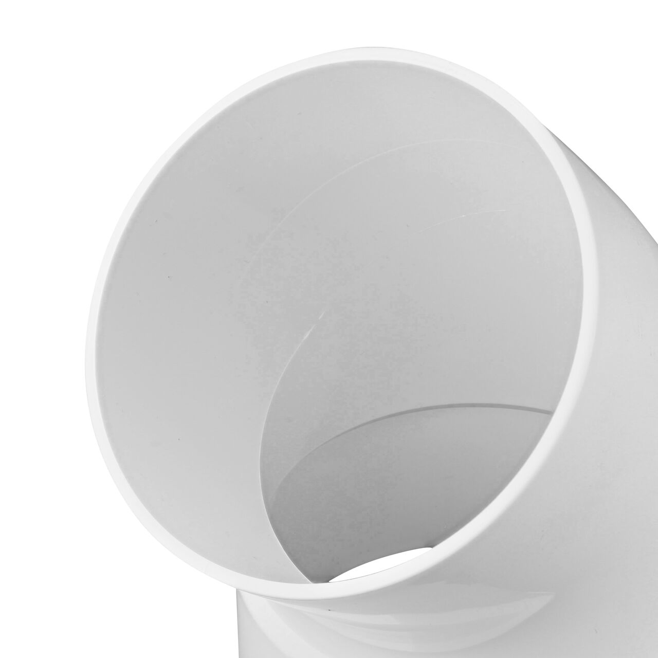 Closeup view of the spigot connection end on the NDS PVC 45° street elbow, which connects 4 in. Sewer and Drain pipes (NDS 4P03ST, NDS L4P03ST)
