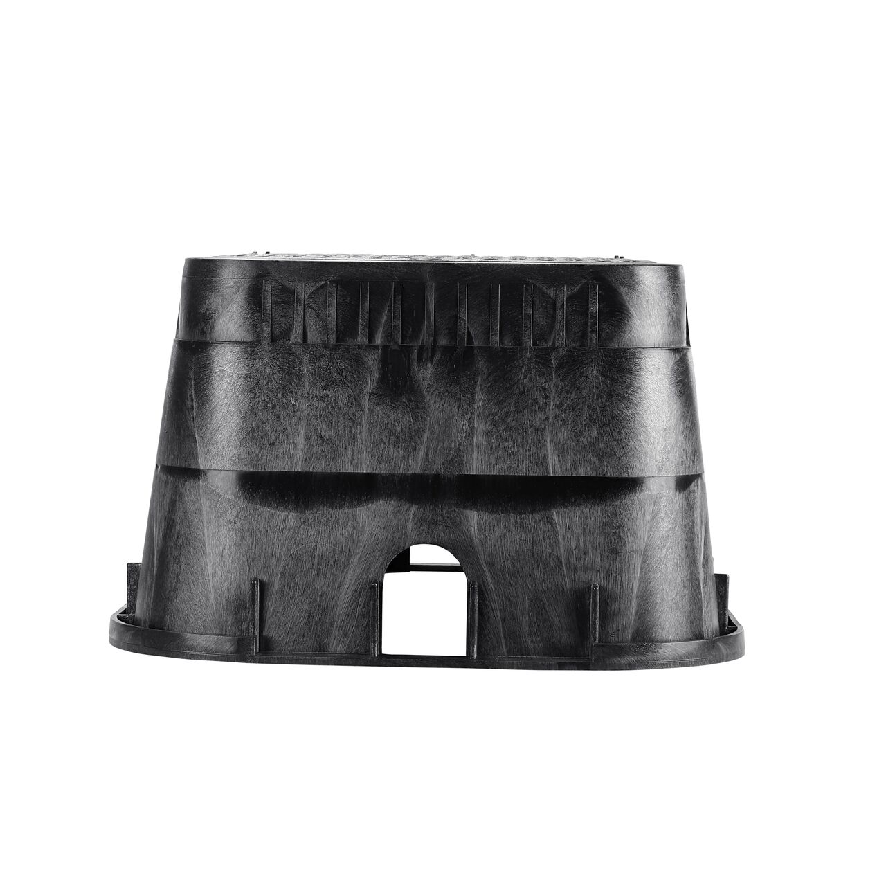 The NDS 13 X 20 in. Rectangular AMR Meter Box Cover (NDS D15-BAMR) is a Drop-in lid shown here from the side, that prevents dirt and debris from entering the meter box