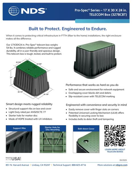 NDS 17 in. X 30 in. X 24 in. Rectangular Pro-Spec® Series Telecom Box and Cover Sell Sheet