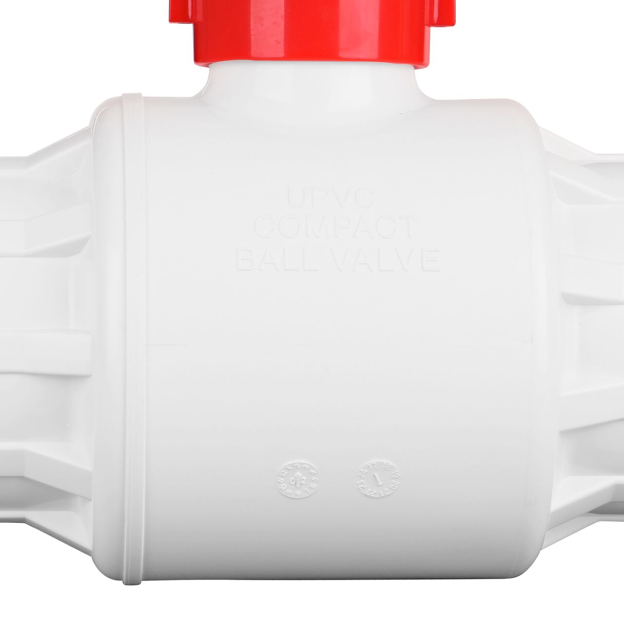 A closeup of the NDS IPS Ball Valve shows that the product can fits 4 in. IPS pipes in an irrigation or other pressurized system  (NDS E1410-40)