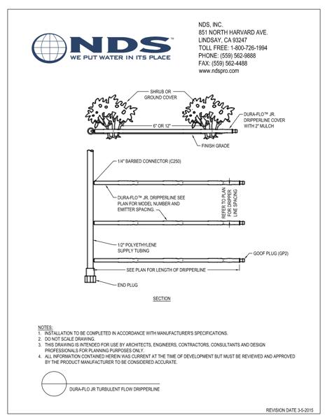 NDS 1/4 in. Dura Flo™ JR Dripline Installation Detail