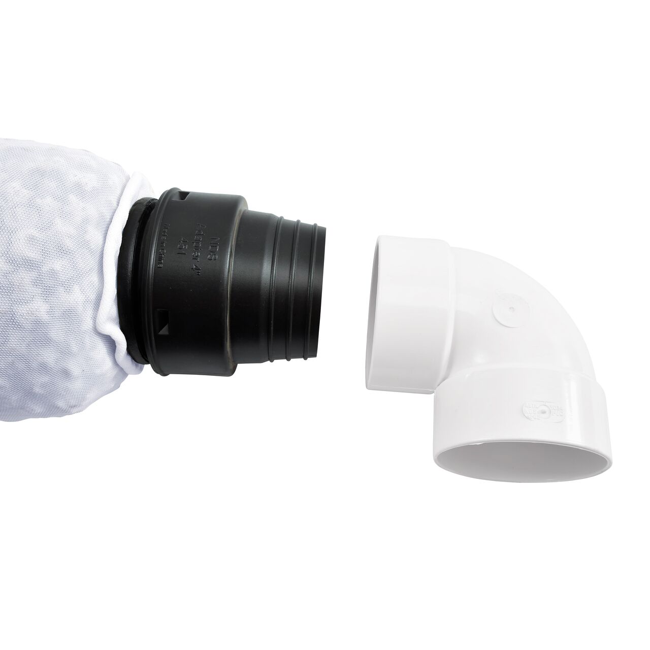 The NDS EZ Drain™ Gravel-Free French Drain System connects to 3 in. sewer and drain fitting with pipe adapter (NDS EZ-0702F)