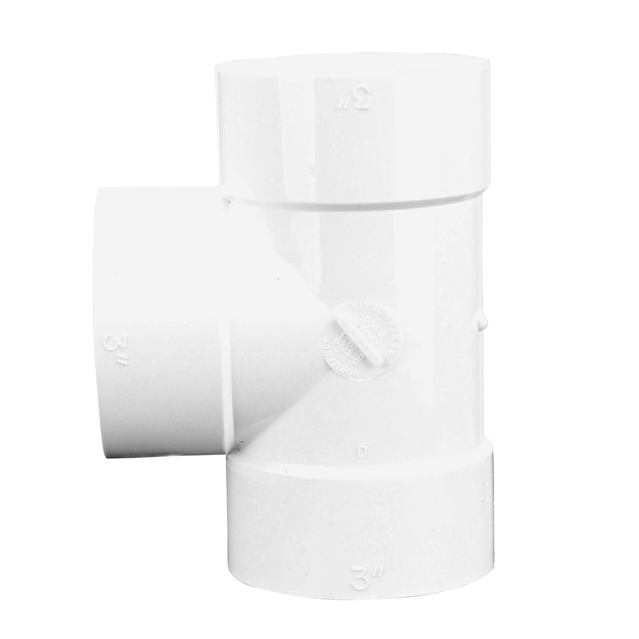 Vertical side view of the NDS 3 in. PVC Sewer and Drain Tee (NDS 3P01*, NDS 3P01)