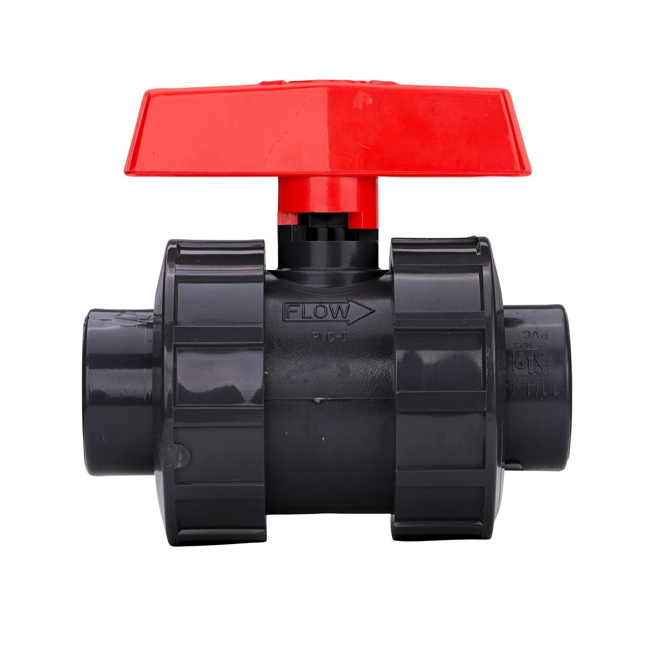 1-1/4 in. PVC Slip & Threaded True Union Ball Valve (NDS BTU-1250-E) includes both slip and threaded connector valve ends that can be unscrewed to remove valve from pipe line for maintenance