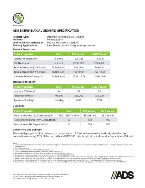 BX1515 Biaxial Grid Geosynthetic Specification