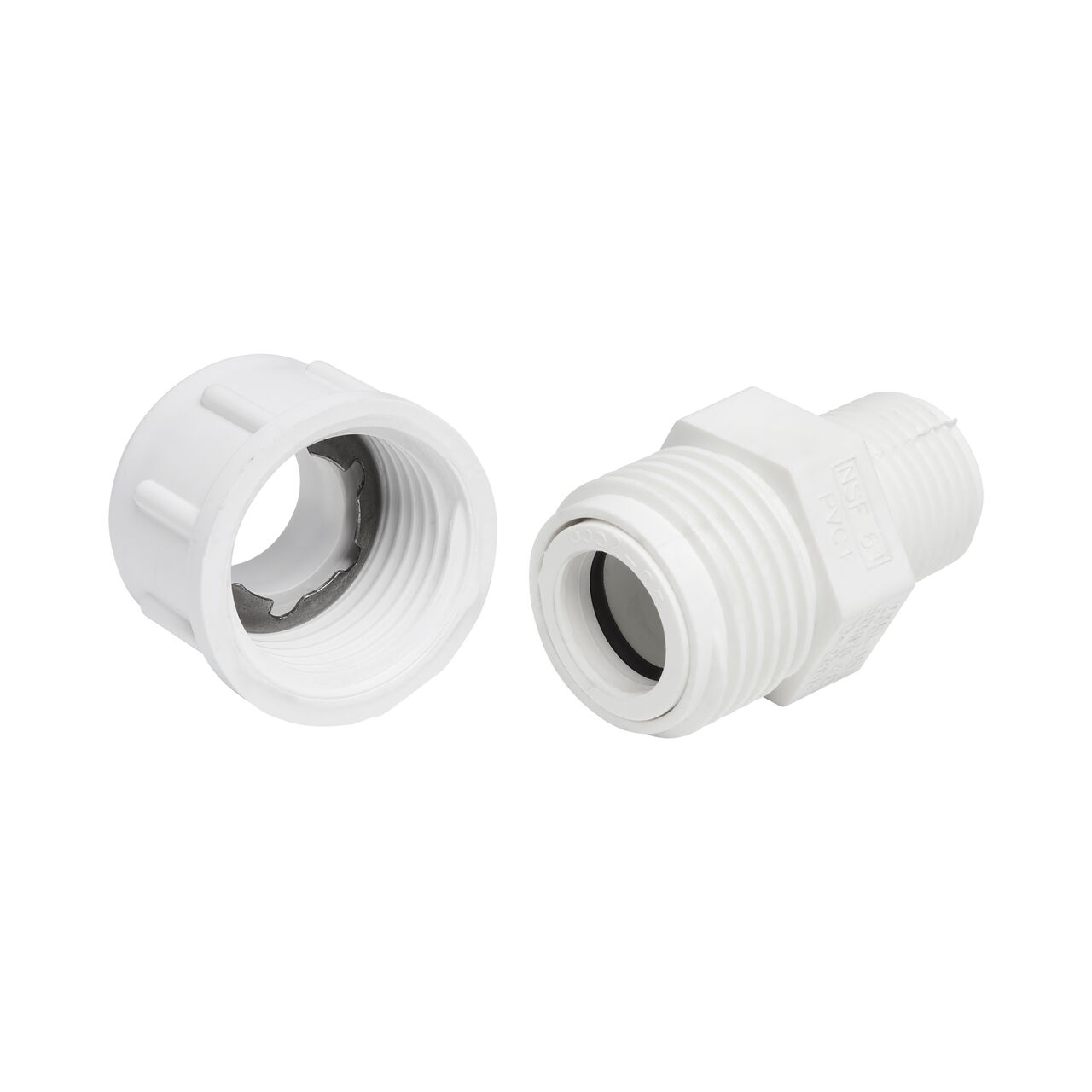 The NDS 1/2 in. CTS MPT Flo-Lock™ Gripper unassembled from Adapter showing the steel gripper that reduce chance of pull-out when properly installed (NDS 235-05)