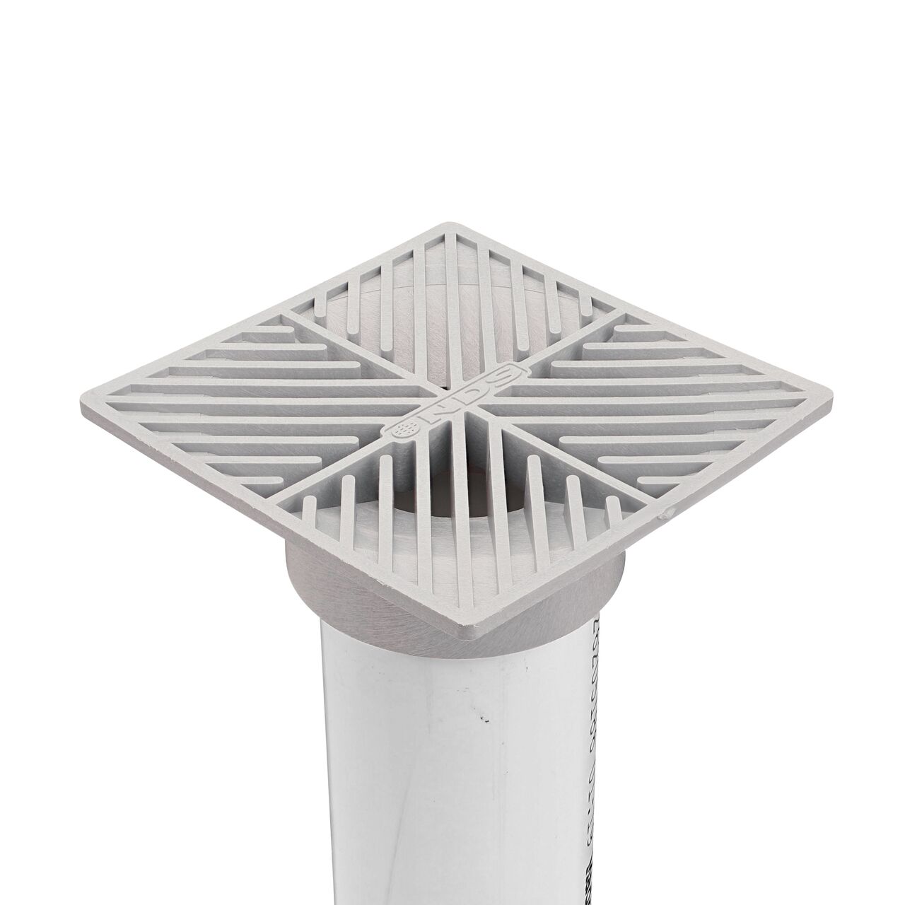 NDS gray plastic 6 in. Square Grate Fits 3 & 4 in. Draing Pipes and Fittings installed on 3 in. S&D Pipe (NDS 6)
