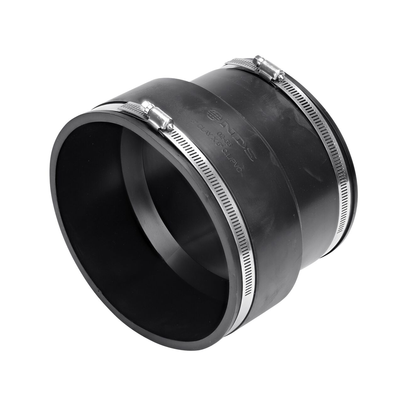 The NDS 6 in. flex coupling connects clay pipe to cast iron/sewer & drain or DWV pipes and includes clamps to tighten to secure coupling onto pipe (NDS 02-66)