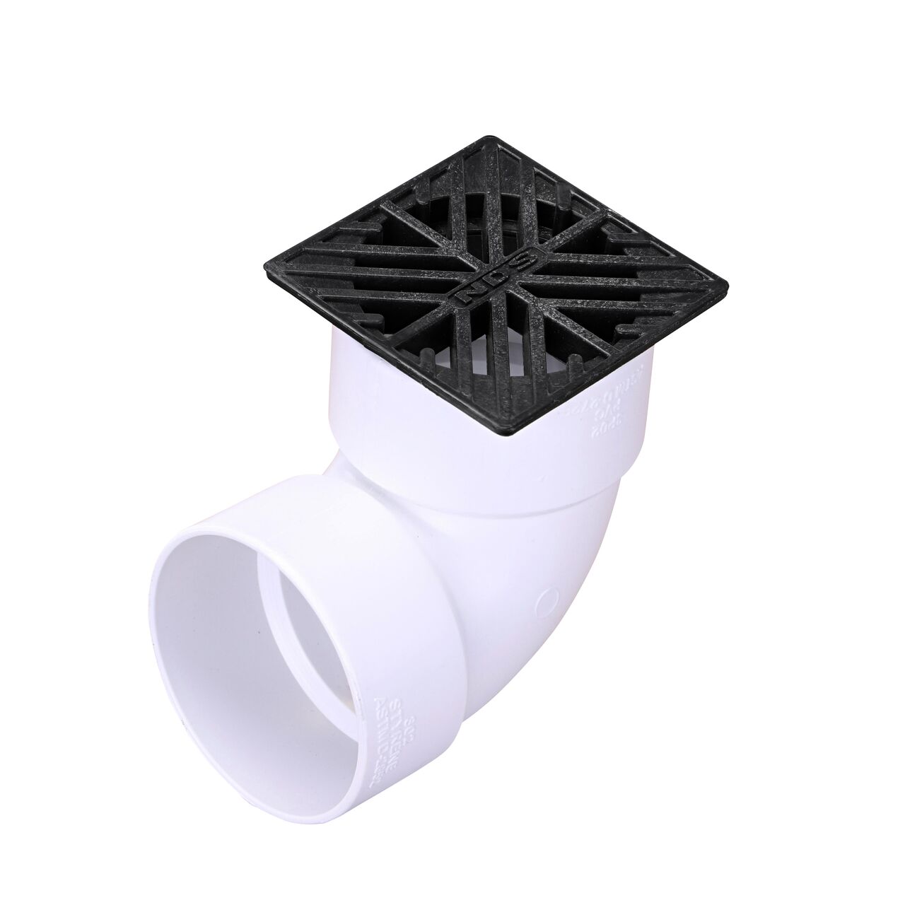 NDS 4 in. Square Grate installed on 3 in. Sewer and Drain Fitting, or Elbow (NDS 2*, NDS 2)