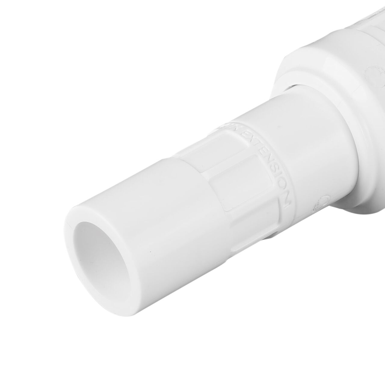 Closeup view of the expanded 3/4 inch spigot end on the Pro-Span 3/4 in. Compact Expansion Repair Coupling (NDS 118-07C), which requires a 3/4 in. Schedule 40 PVC coupling, sold separately, for form a secure, watertight connection