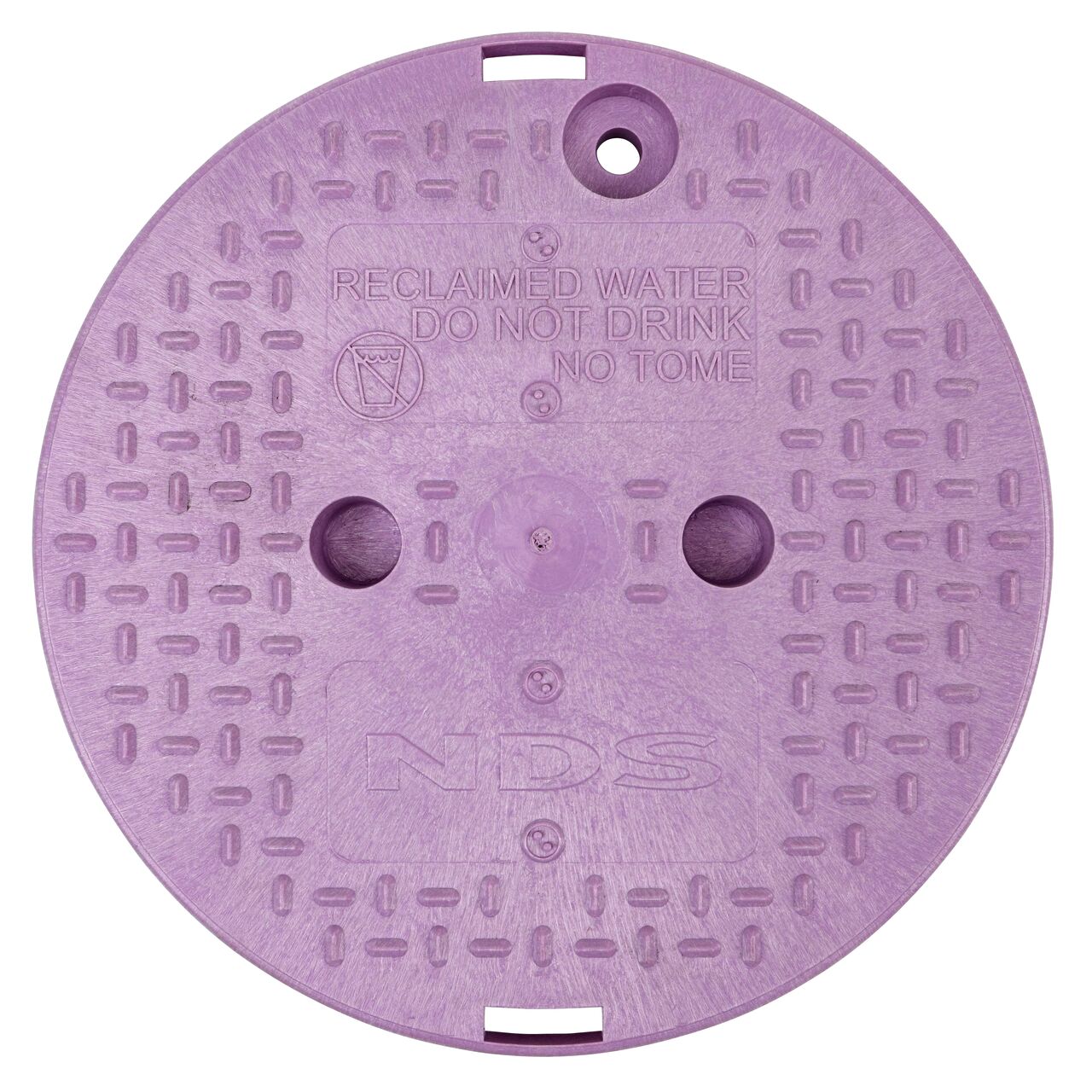 Alternate View of the 10 in. Round Reclaimed Water Cover with bolt hole to lock down lid (NDS 111PBCR)